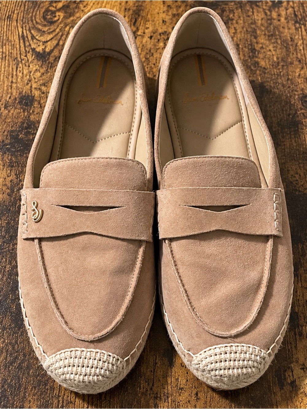 Sam Edelman Women’s Suede Espadrille Penny Loafers Taupe Beige Size 10